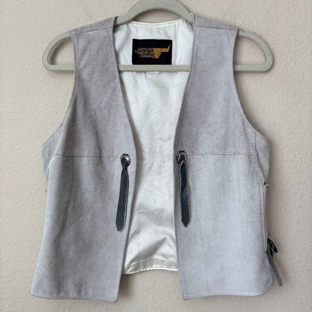 Genuine Leather Gray Lace Up Side Open Vest Western Rodeo
